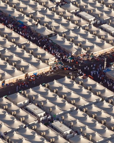 An aerial shot of the Mina tents, Saudi Arabia.